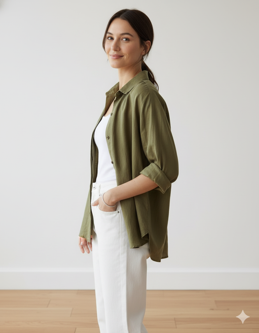 The Essential Olive Green Linen Blend Overshirt