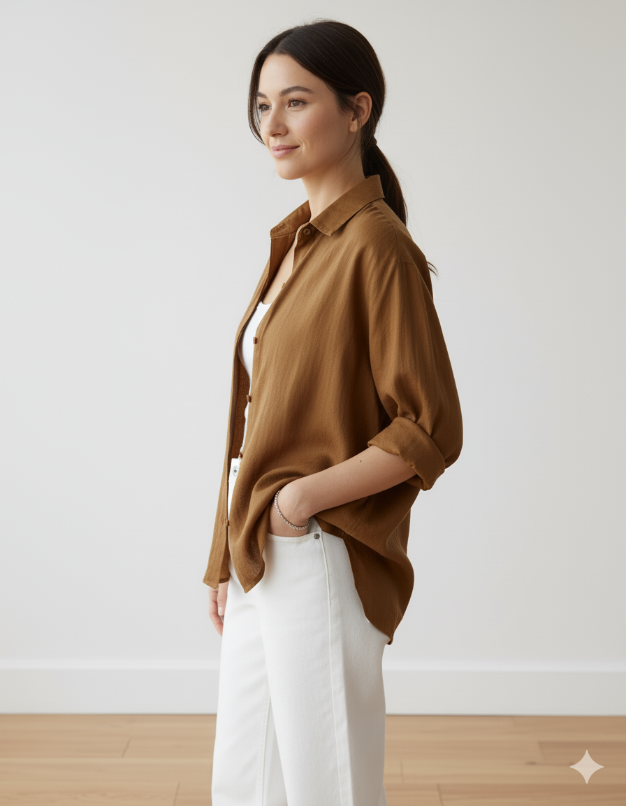 The Essential Brown Linen Blend Overshirt