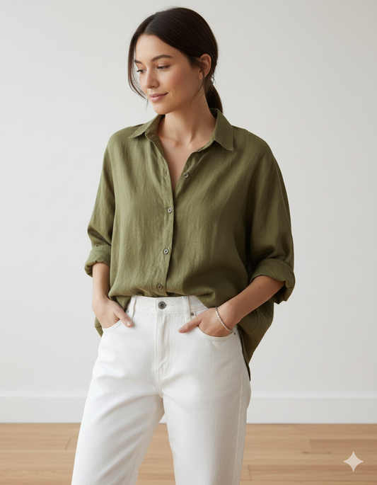 The Essential Olive Green Linen Blend Overshirt