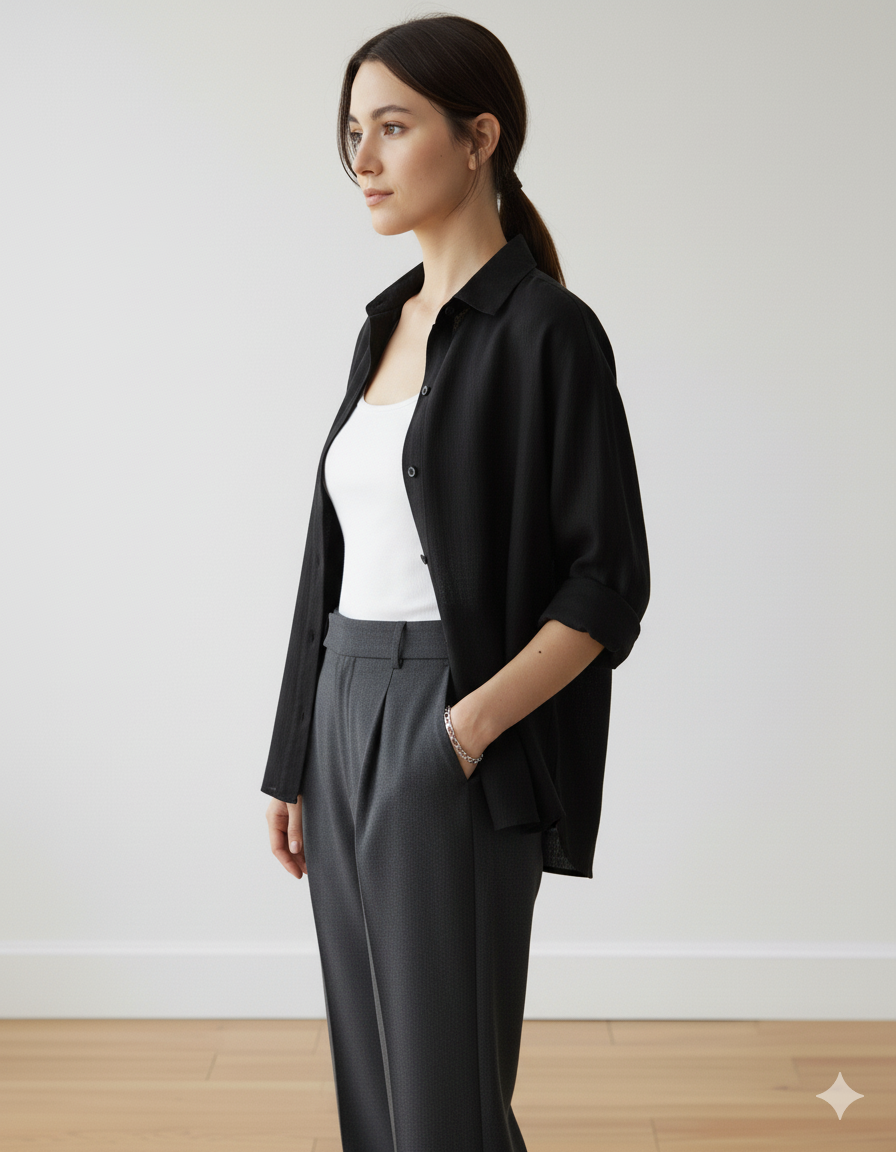 The Essential Black Linen Blend Overshirt