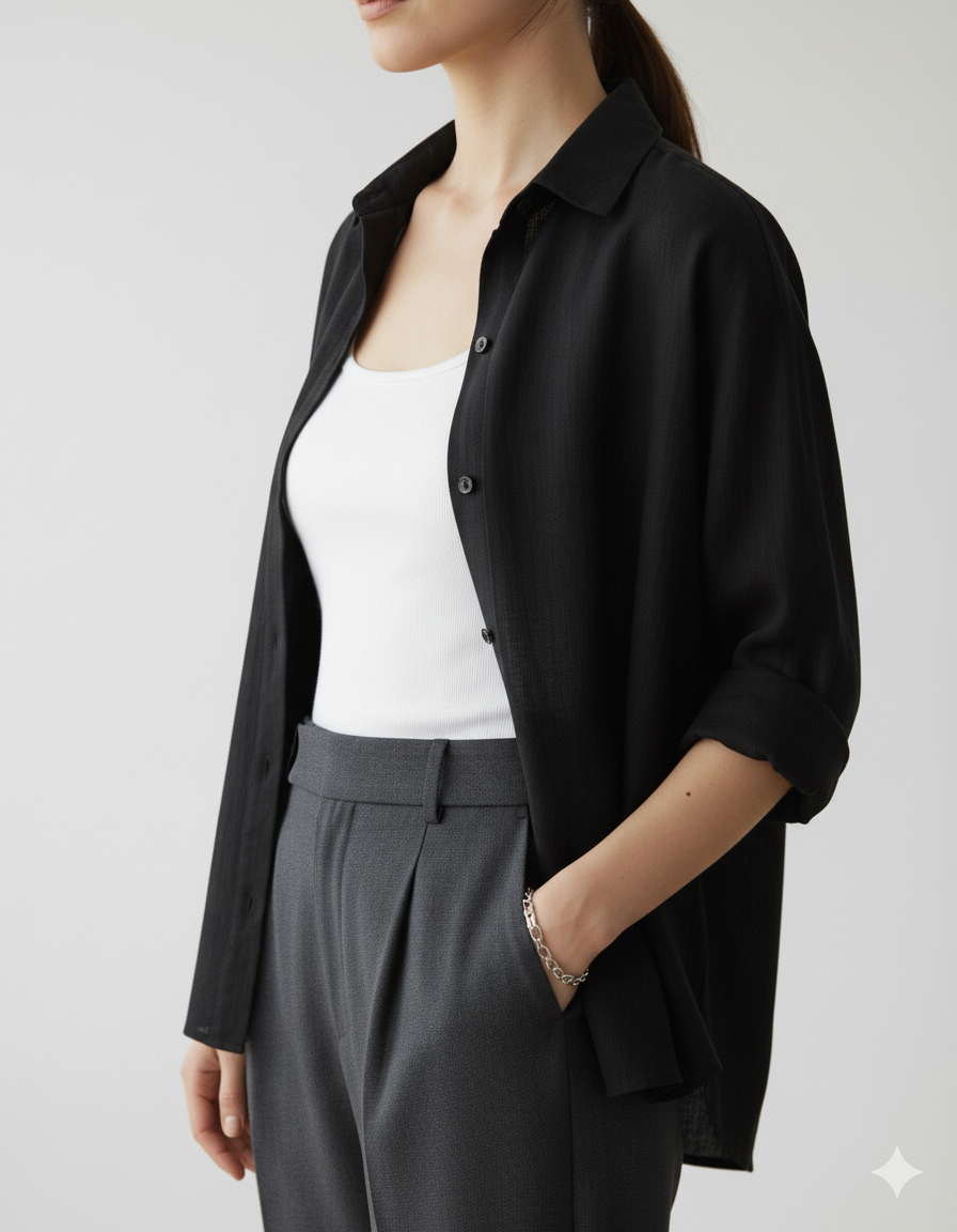 The Essential Black Linen Blend Overshirt